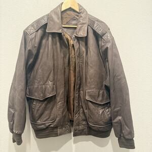 Vintage DISTRESS Roundtree & Yorke Bomber Brown Full Zip Leather Jacket Men’s XL